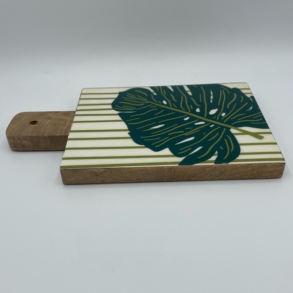Coton Colors Palm Leaf Serving Tray Small Mango Wood 10 Inches Green Gift Flaws - Picture 5 of 10